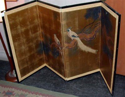 Lot 571 - Japanese Painted Four-Panel Screen Decorated...