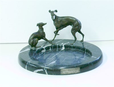 Lot 52 - Marble Tray adorned with two bronze figures of...