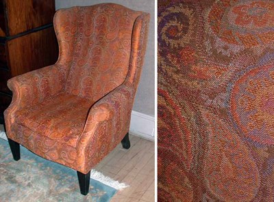 Lot 183 - Georgian Style Upholstered Mahogany Wing Chair...