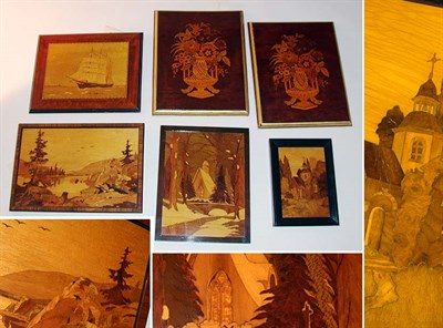 Lot 418 - Group of Six Edwardian Marquetry Pictures...