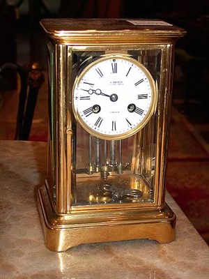 Lot 396 - English Brass Mercury Pendulum Mantel Clock