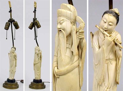 Lot 476 - Pair of Carved Ivory Figures Each mounted as a...