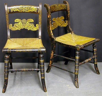 Lot 207 - Pair of Stencil Decorated Fancy Chairs...