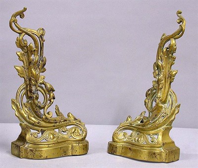 Lot 417 - Pair of Louis XV Style Brass Chenets