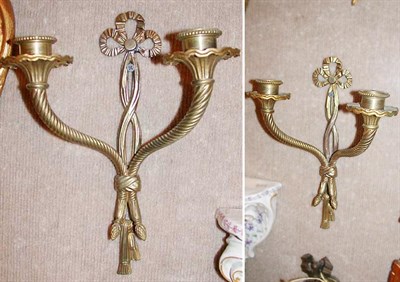 Lot 353 - Two Pairs of Brass Two-Light Sconces