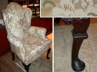 Lot 468 - George II Style Upholstered Mahogany Wing Chair