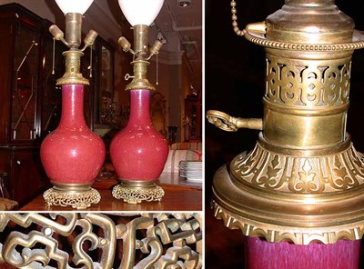 Lot 422 - Pair of Chinese Brass Mounted Sang du Boeuf...