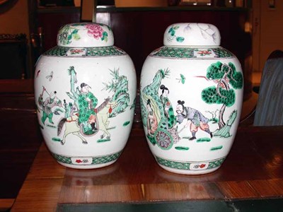 Lot 453 - Pair of Chinese Porcelain Covered Jars