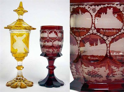 Lot 386 - Two Bohemian Cut Glass Chalices One amber cut...