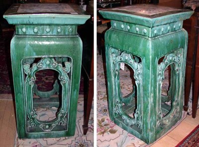 Lot 373 - Pair of Chinese Glazed Pottery Pedestals