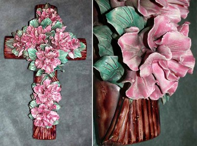 Lot 211 - Floral Decorated Pottery Cross