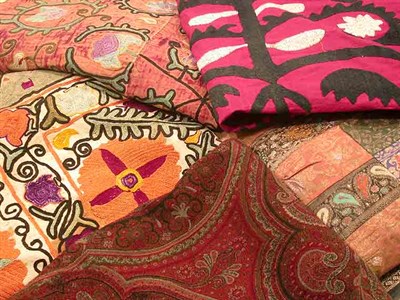 Lot 2416 - Group of Indian Textiles Comprising a metallic...