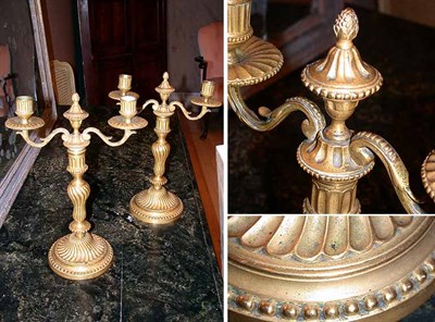 Lot 251 - Pair of Continental Brass Two-Light Candelabra