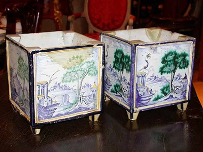 Lot 244 - Pair of Continental Faience Cachepots