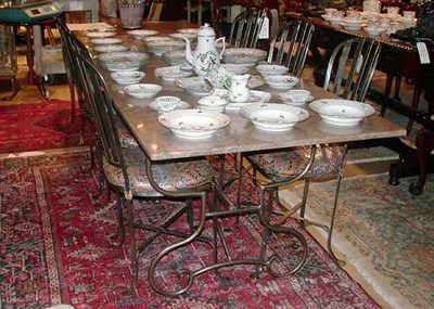 Lot 226 - Marble Top Wrought Metal Dining Table