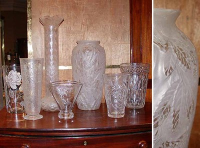 Lot 149 - Group of Seven Colorless and Frosted Glass Vases