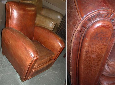 Lot 806 - French Art Deco Brown Leather Upholstered Club...
