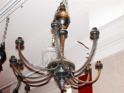 Lot 363 - Pair of Painted Tin Eight-Light Chandeliers