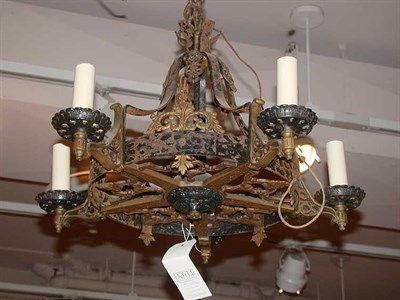 Lot 368 - Patinated-Metal Six-Light Chandelier