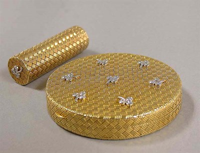 Lot 425 - Gold and Diamond Compact and Lipstick Case