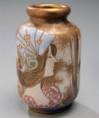 Lot 1114 - Amphora Porcelain Portrait Vase Of cylindrical...