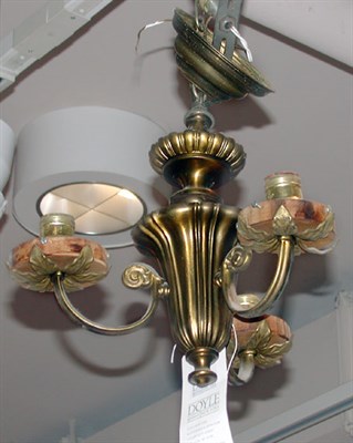 Lot 413 - Art Nouveau Brass Three-Light Chandelier...