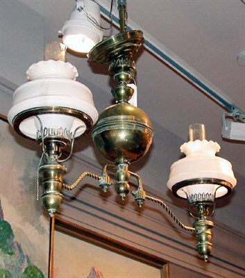 Lot 442A - Hanging Brass Two-Light Hurricane Lamp