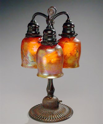 Lot 1283 - Tiffany Studios Bronze Three-Light Desk Lamp...