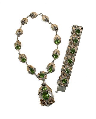 Lot 2320 - Hobe Green Art Nouveau Style Necklace and...