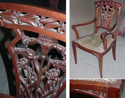 Lot 1182 - Art Nouveau Mahogany Armchair The shaped crest...