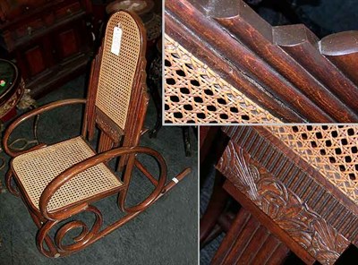 Lot 814 - Art Deco Style Caned Bentwood Rocking Chair