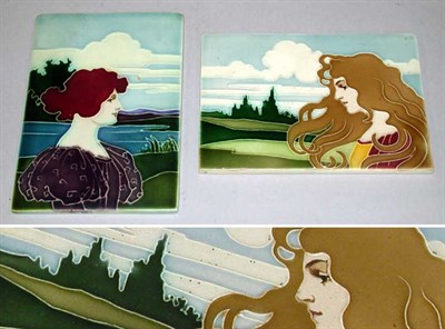 Lot 1099 - Two Art Nouveau Pottery Tiles Each depicting a...