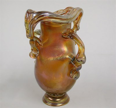 Lot 758 - Newcomb Iridescent Art Glass Four-Handled Vase