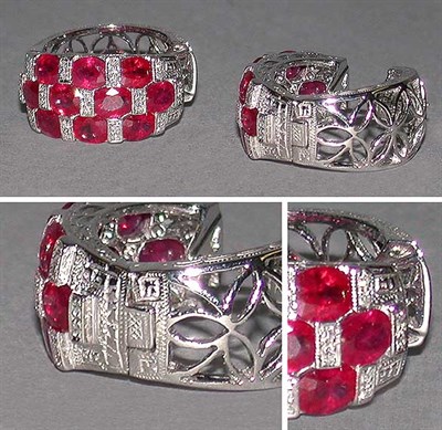 Lot 470 - Pair of Ruby and Diamond Hoop Earrings