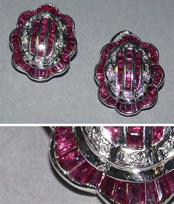 Lot 469 - Pair of Ruby and Diamond Earrings