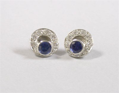 Lot 321 - Pair of Sapphire Stud Earrings with Diamond Jackets