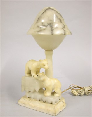 Lot 1140 - Art Deco Alabaster and Marble Figural Lamp The...