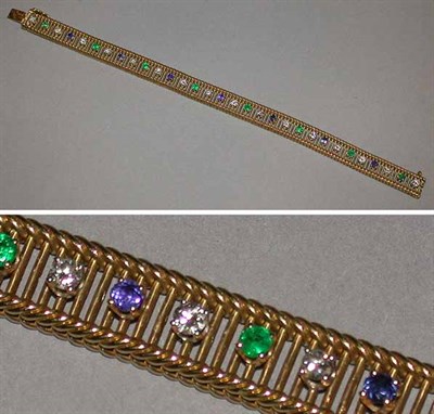 Lot 530 - Diamond, Sapphire and Emerald Bracelet