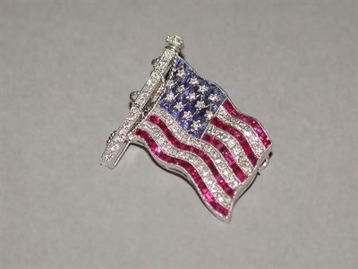 Lot 395 - Diamond, Ruby and Sapphire Flag Pin