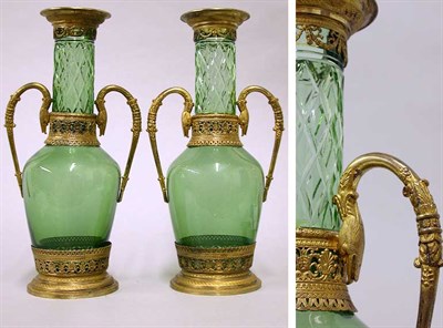 Lot 215 - Pair of Empire Style Gilt-Bronze Mounted Green...