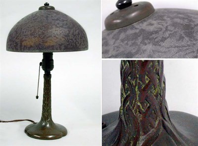 Lot 1139 - Reverse Painted Glass and Bronze Lamp The...