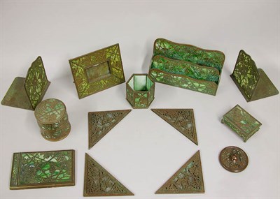 Lot 1250 - Tiffany Studios Glass and Bronze Desk Set In...