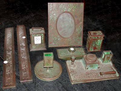 Lot 1212 - Tiffany Studios Glass and Bronze Desk Set In...