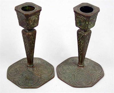 Lot 883 - Pair of Tiffany Studios Bronze Candlesticks In...