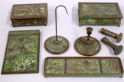 Lot 1231 - Tiffany Studios Glass and Bronze Desk Set In...