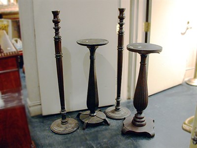 Lot 688 - Pair of Mahogany Columnar Candlesticks Height...