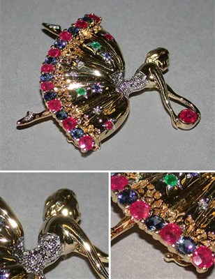 Lot 499 - Gold and Multicolored Stone Ballerina Pin