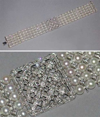 Lot 235 - Cultured Pearl and Diamond Bracelet