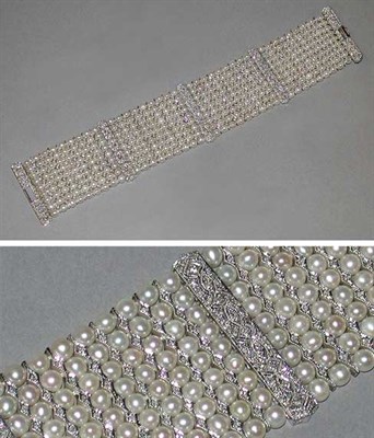 Lot 228 - Cultured Pearl and Diamond Bracelet