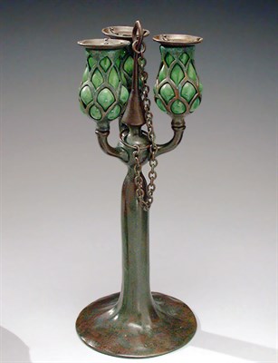 Lot 929 - Tiffany Studios Glass and Bronze Three-Light...
